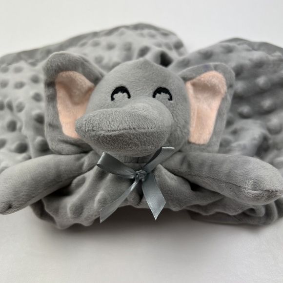 Elephant Lovey Gray Minky Dot Unisex Crinkle Ears Satin Edge Back 16" PRO GOLEEM - Picture 5 of 6